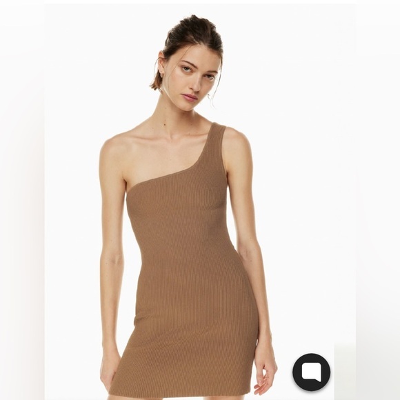 Babaton Dresses & Skirts - Babaton | Aritzia Sculpt Knit One-shoulder mini bodycon Dress gold brown XS